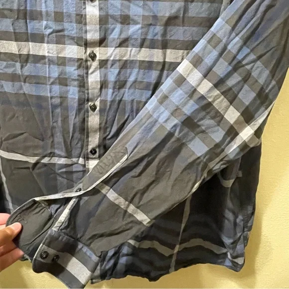 Men’s 4XLT Perry Ellis Charcoal Blue Plaid Long Sleeve Button Up Shirt - Picture 6 of 8